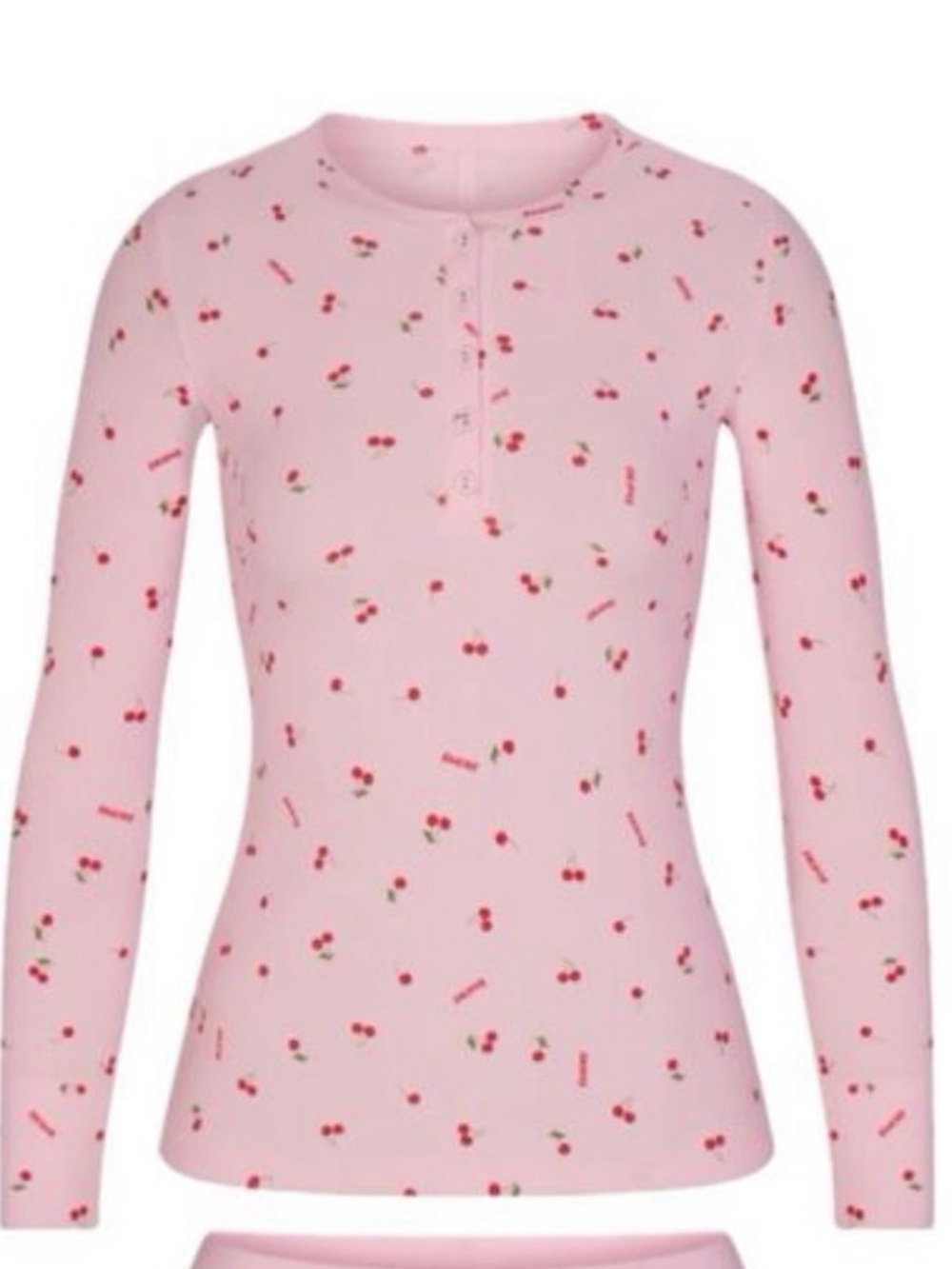 Skims Pink Cherry-Print Long Sleeve Pajama Set - Picture 6 of 7